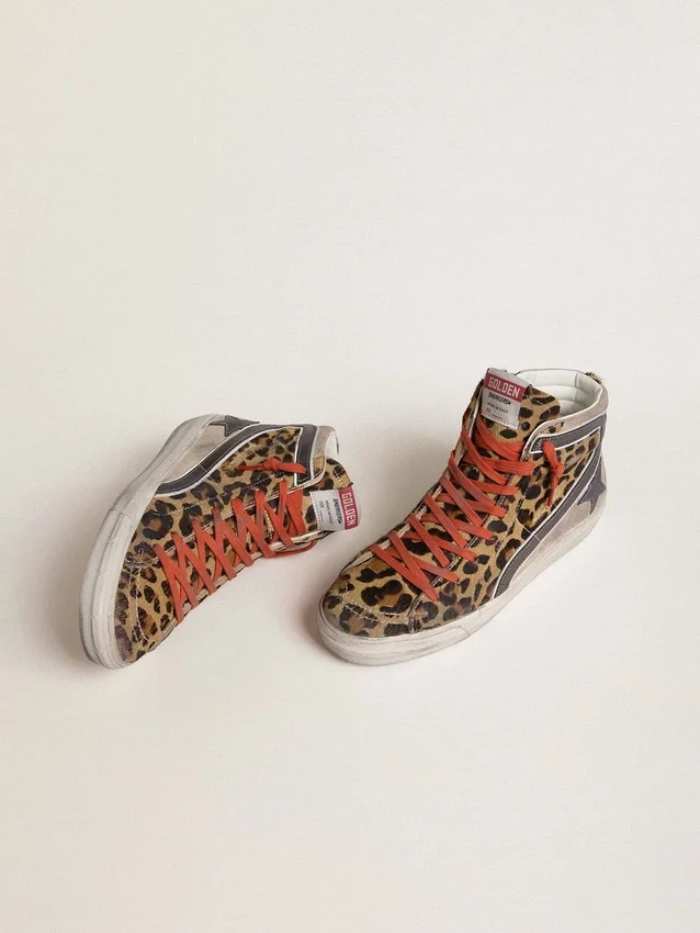 Women’s Slide LTD in leopard-print pony skin with metallic leather star and flash
