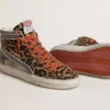 Women’s Slide LTD in leopard-print pony skin with metallic leather star and flash