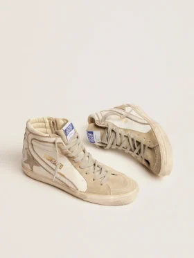 Women’s Slide with ice-gray suede star and white flash