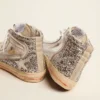 Women's Slide with laminated leather upper and silver glitter
