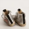 Women’s Slide with silver metallic leather upper and red metallic leather flash