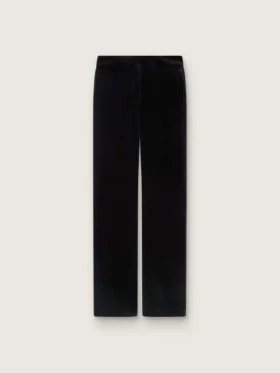 Women's slim-fit flared pants in black cotton velvet