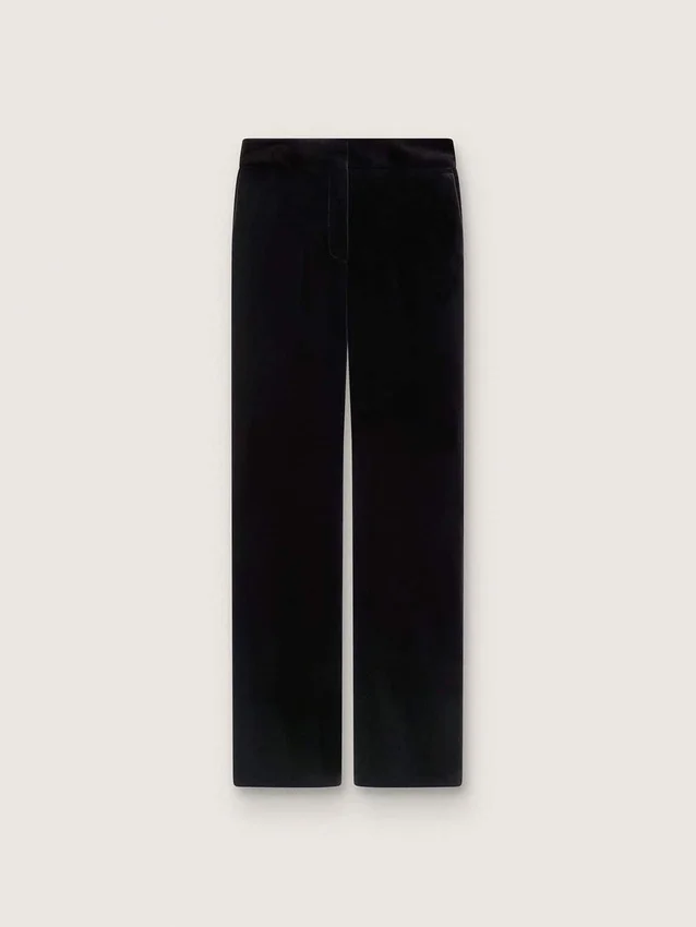 Women's slim-fit flared pants in black cotton velvet