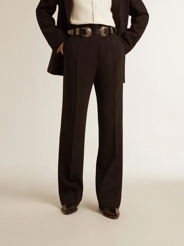 Women’s soft dark blue pants in wool blend
