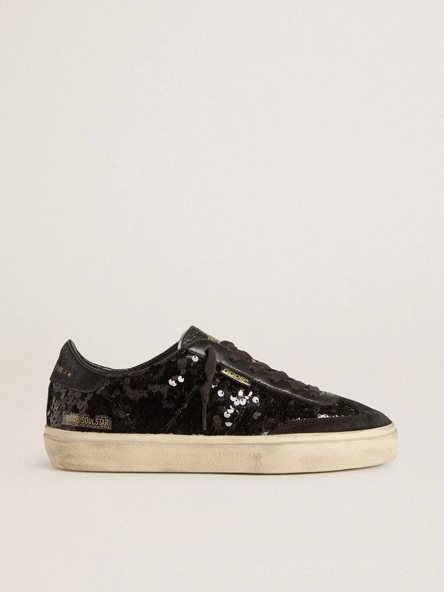 Women's Soul Star in black sequins with black suede heel tab