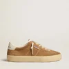 Women's Soul Star in camel-colored suede with white leather heel tab and tongue