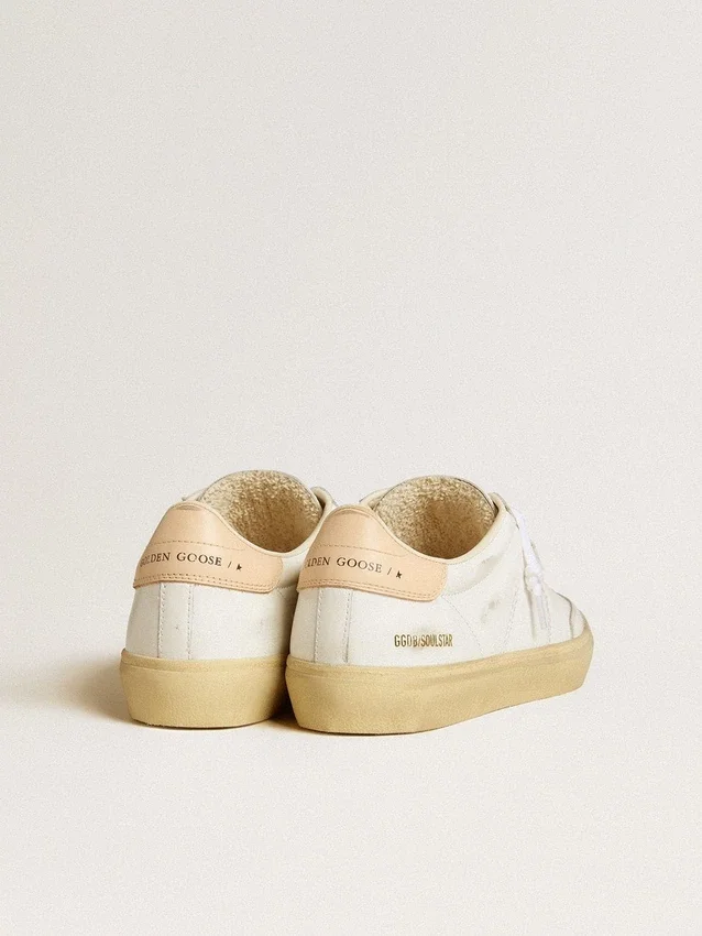 Women's Soul Star in white leather with pink leather heel tab