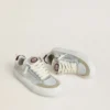 Women’s Space-Star Cube in ice-gray and silver leather with burgundy heel tab