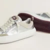 Women’s Space-Star Cube in ice-gray and silver leather with burgundy heel tab