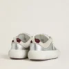Women’s Space-Star Cube in ice-gray and silver leather with burgundy heel tab