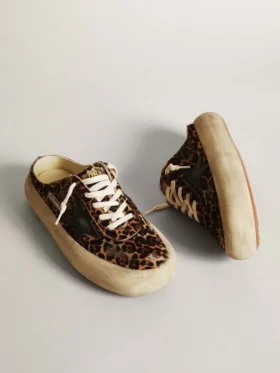 Women’s Space-Star Sabot in leopard print pony skin with black star