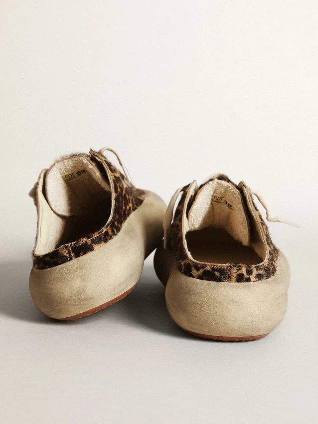 Women's Space-Star Sabot in leopard print pony skin with black star