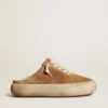 Women's Space-Star Sabot in tobacco-colored suede with perforated star