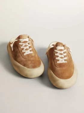 Women’s Space-Star Sabot in tobacco-colored suede with perforated star