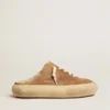 Women's Space-Star Sabot shoes in tobacco-colored suede with shearling lining