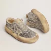 Women's Space-Star shoes in silver glitter with shearling lining