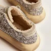 Women's Space-Star shoes in silver glitter with shearling lining