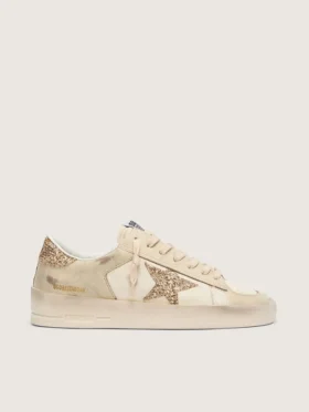 Women’s Stardan in ecru nappa leather with gold glitter star and heel tab