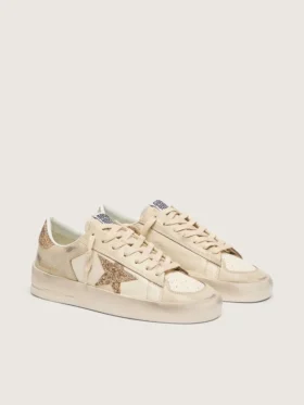 Women’s Stardan in ecru nappa leather with gold glitter star and heel tab