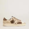 Women’s Stardan in military-green suede and beige pony skin with beige suede star