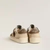 Women’s Stardan in military-green suede and beige pony skin with beige suede star