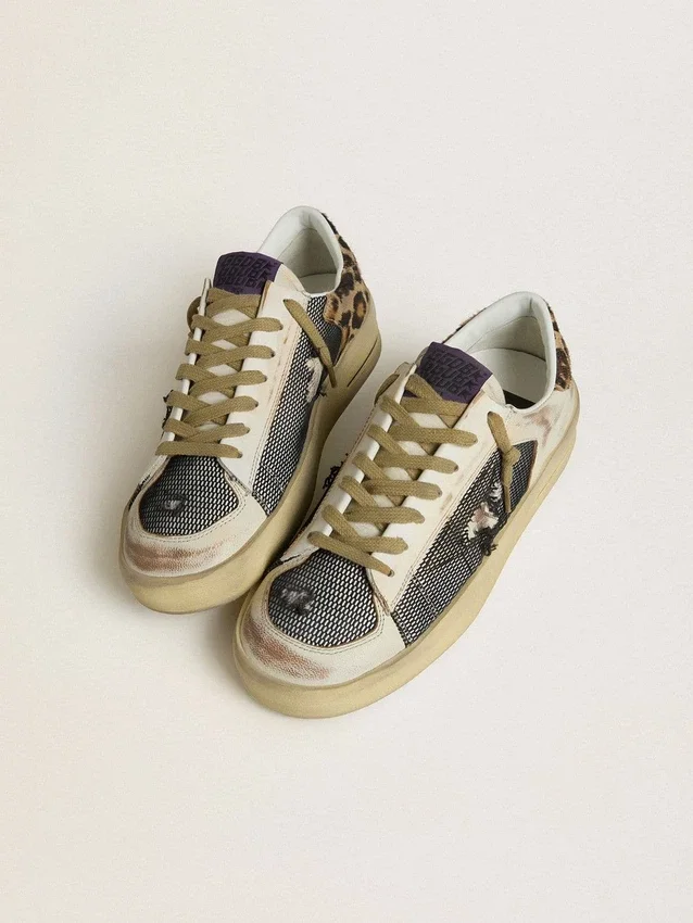 Women's Stardan in nappa and mesh with leopard-print pony skin heel tab