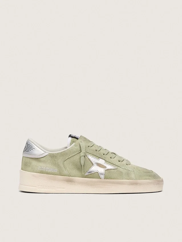 Women’s Stardan in sage-green suede with metallic silver star