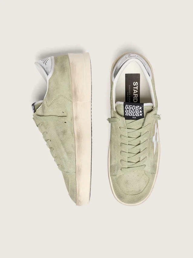 Women’s Stardan in sage-green suede with metallic silver star