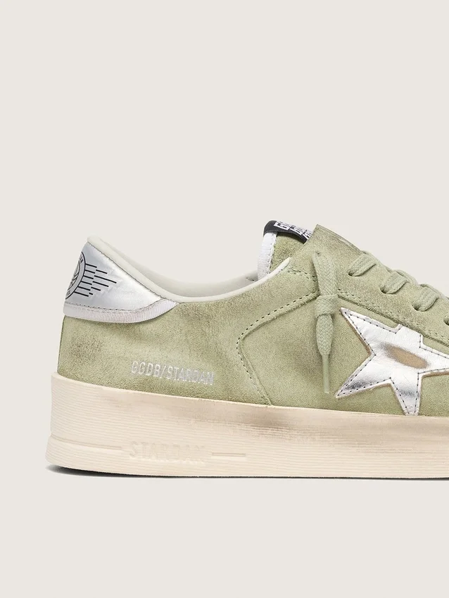 Women’s Stardan in sage-green suede with metallic silver star