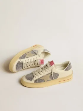 Women’s Stardan in suede with sand star and silver Swarovski crystal inserts