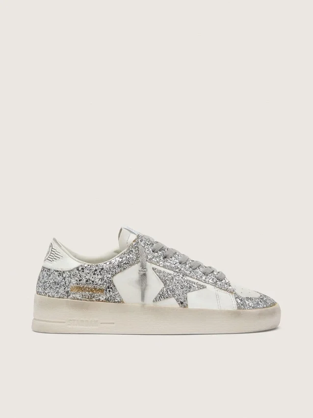 Women's Stardan in white leather and glitter