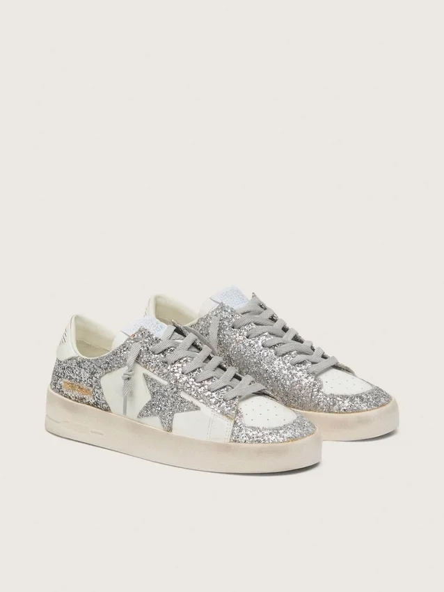 Women's Stardan in white leather and glitter