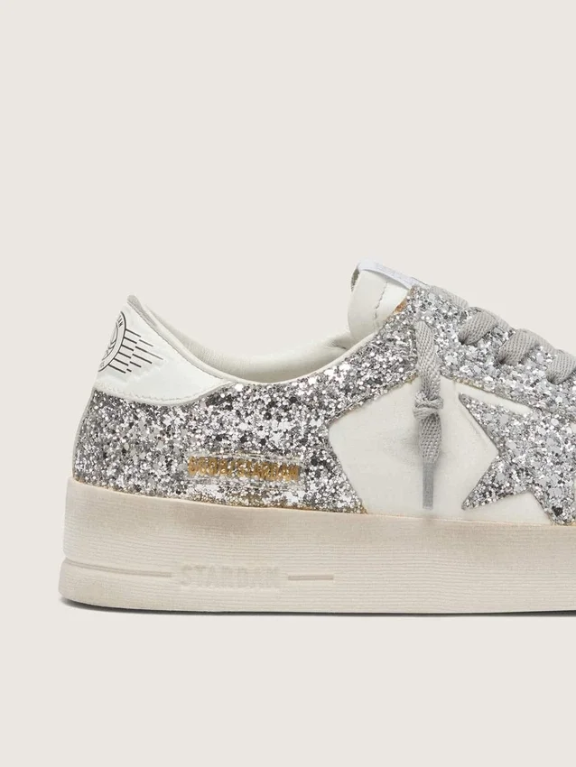 Women's Stardan in white leather and glitter