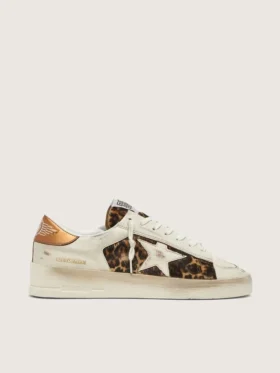 Women’s Stardan in white leather and leopard pony skin with white leather star