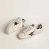 Women's Stardan in white leather with brown glitter star and heel tab