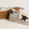 Women's Stardan in white leather with brown glitter star and heel tab