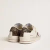 Women's Stardan in white leather with brown glitter star and heel tab