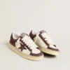 Women’s Stardan in white nappa with burgundy suede star and heel tab
