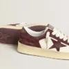 Women’s Stardan in white nappa with burgundy suede star and heel tab