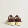 Women’s Stardan in white nappa with burgundy suede star and heel tab