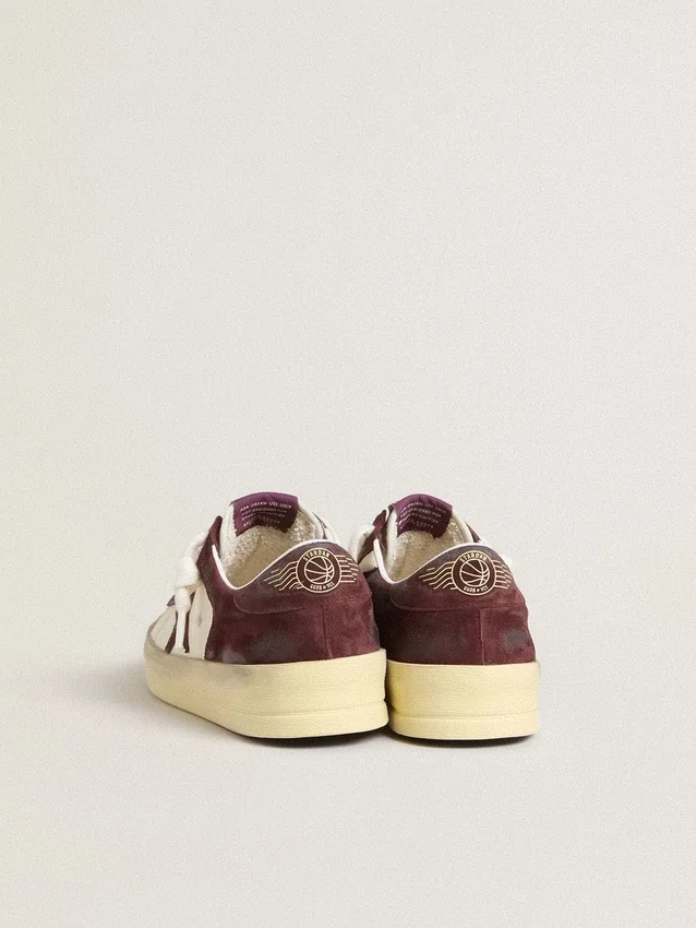 Women’s Stardan in white nappa with burgundy suede star and heel tab