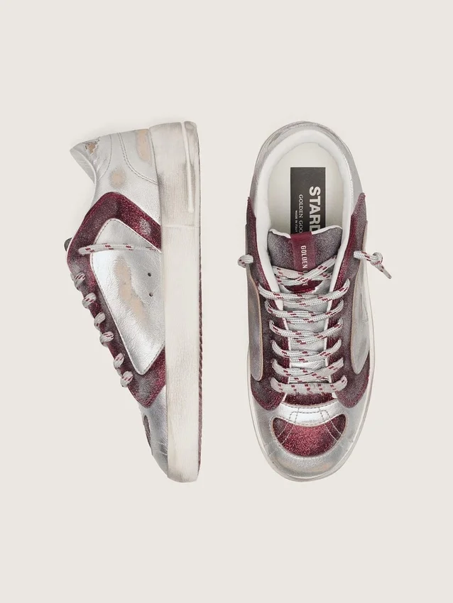 Men’s Stardan LAB in burgundy and silver leather and glitter