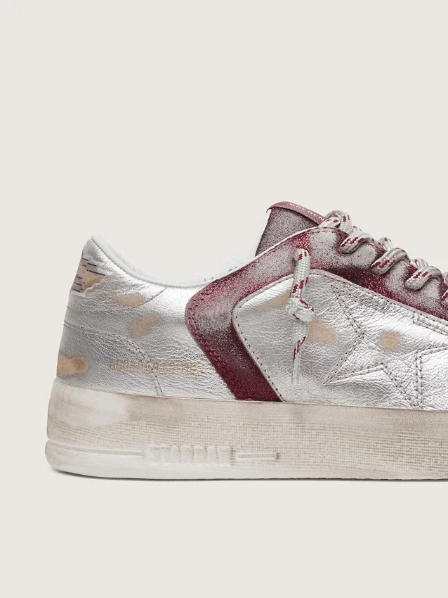 Men’s Stardan LAB in burgundy and silver leather and glitter