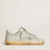 Women’s Super-Star in aged white nubuck with Swarovski crystals