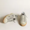 Women’s Super-Star in aged white nubuck with Swarovski crystals