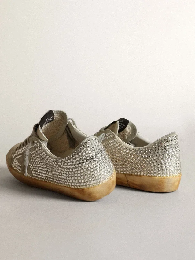 Women’s Super-Star in aged white nubuck with Swarovski crystals