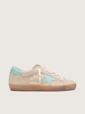 Women’s Super-Star in beige suede with aqua-green star