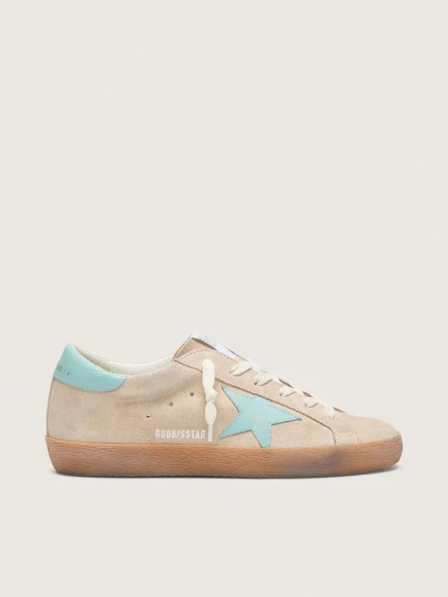 Women’s Super-Star in beige suede with aqua-green star