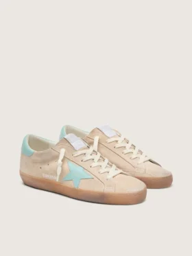 Women’s Super-Star in beige suede with aqua-green star