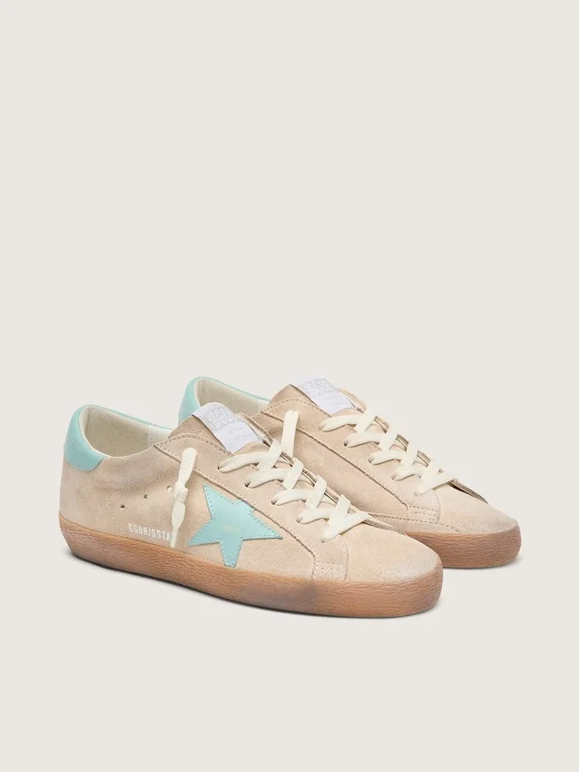 Women’s Super-Star in beige suede with aqua-green star